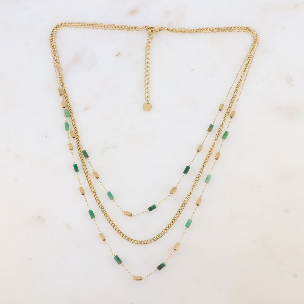 Collier 3 rangs avec des perles en pierre naturelle (39/42/45+5CM)