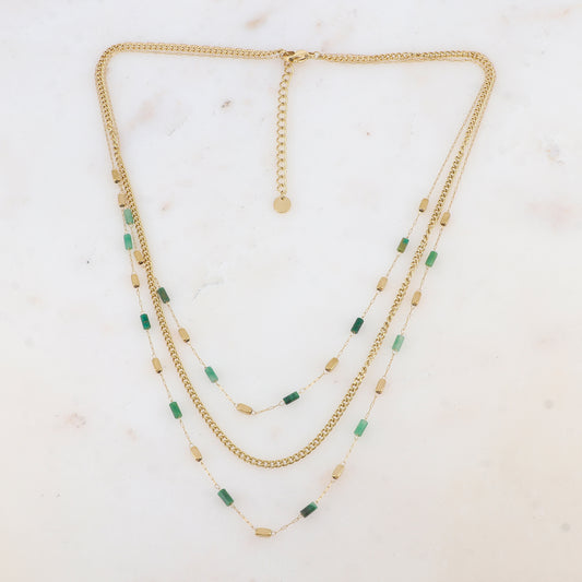 Collier 3 rangs avec des perles en pierre naturelle (39/42/45+5CM)
