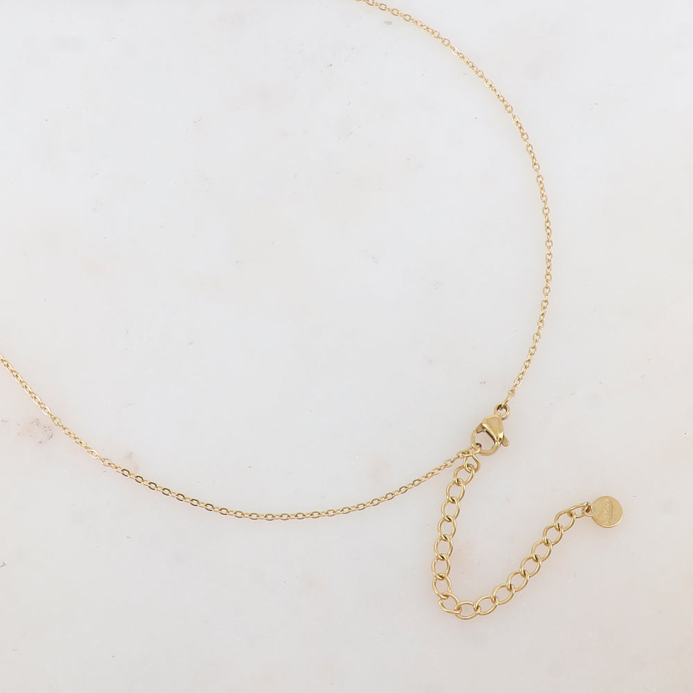 Collier avec pendentif ovale, strass, pierre naturelle et perle d'eau douce (40+5CM)