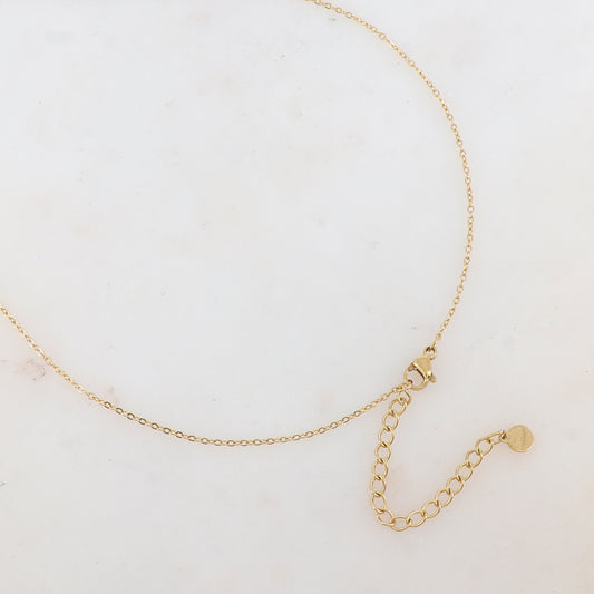 Collier avec pendentif ovale, strass, pierre naturelle et perle d'eau douce (40+5CM)