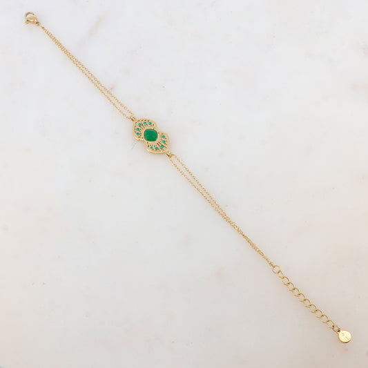 Bracelet deux rangs deux cœurs ajourés superposés et collés, pierre naturelle et strass
