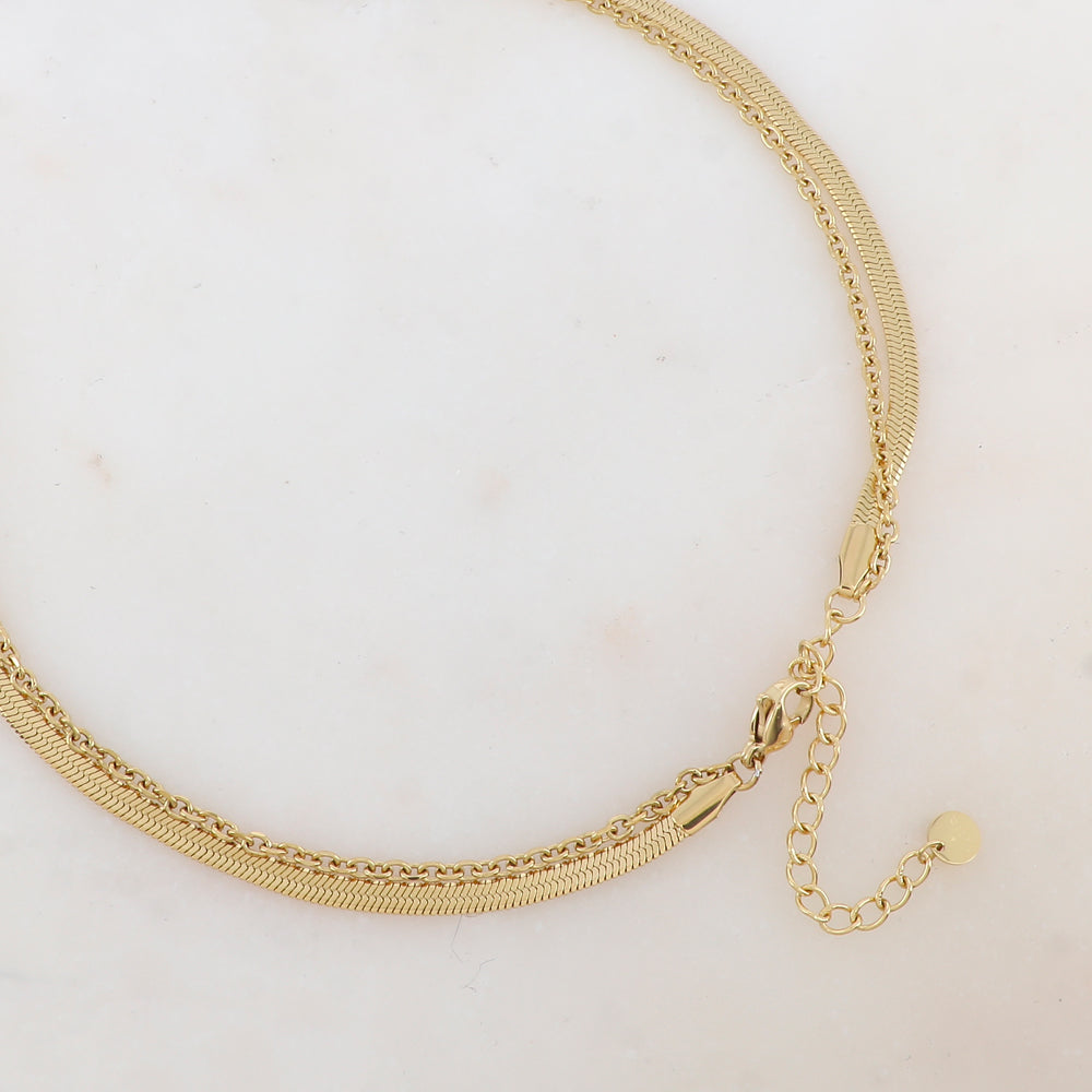 Collier 2 rangs avec pendentif anneau embelli de boules émaillées (40/55+5CM)