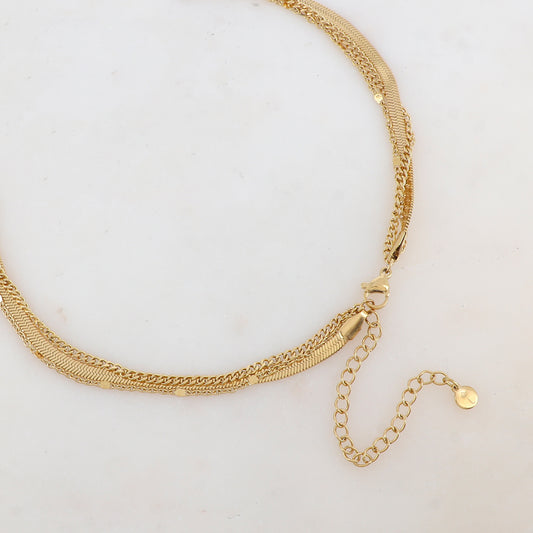 Collier trois rangs avec pendentif ajouré, pierre naturelle (38/44/55+7CM)