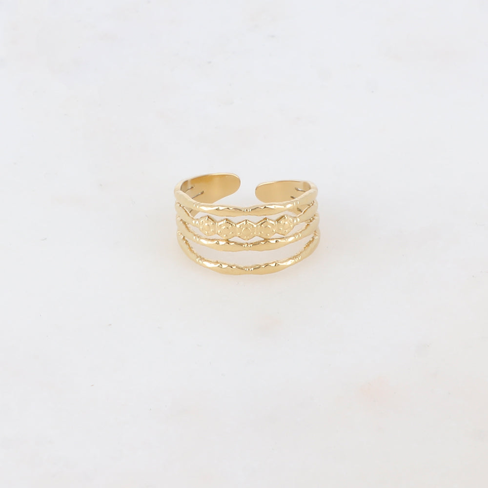 Bague 4 rangs avec 5 petites pièces héxagones