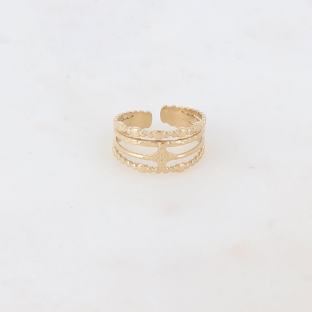 Bague lisse et texturée 4 rangs avec étoile