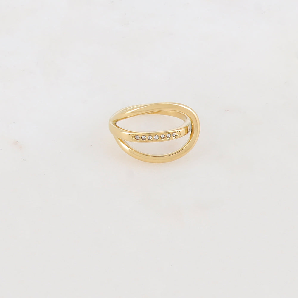 Bague fine et lisse en forme géométrique, 7 strass