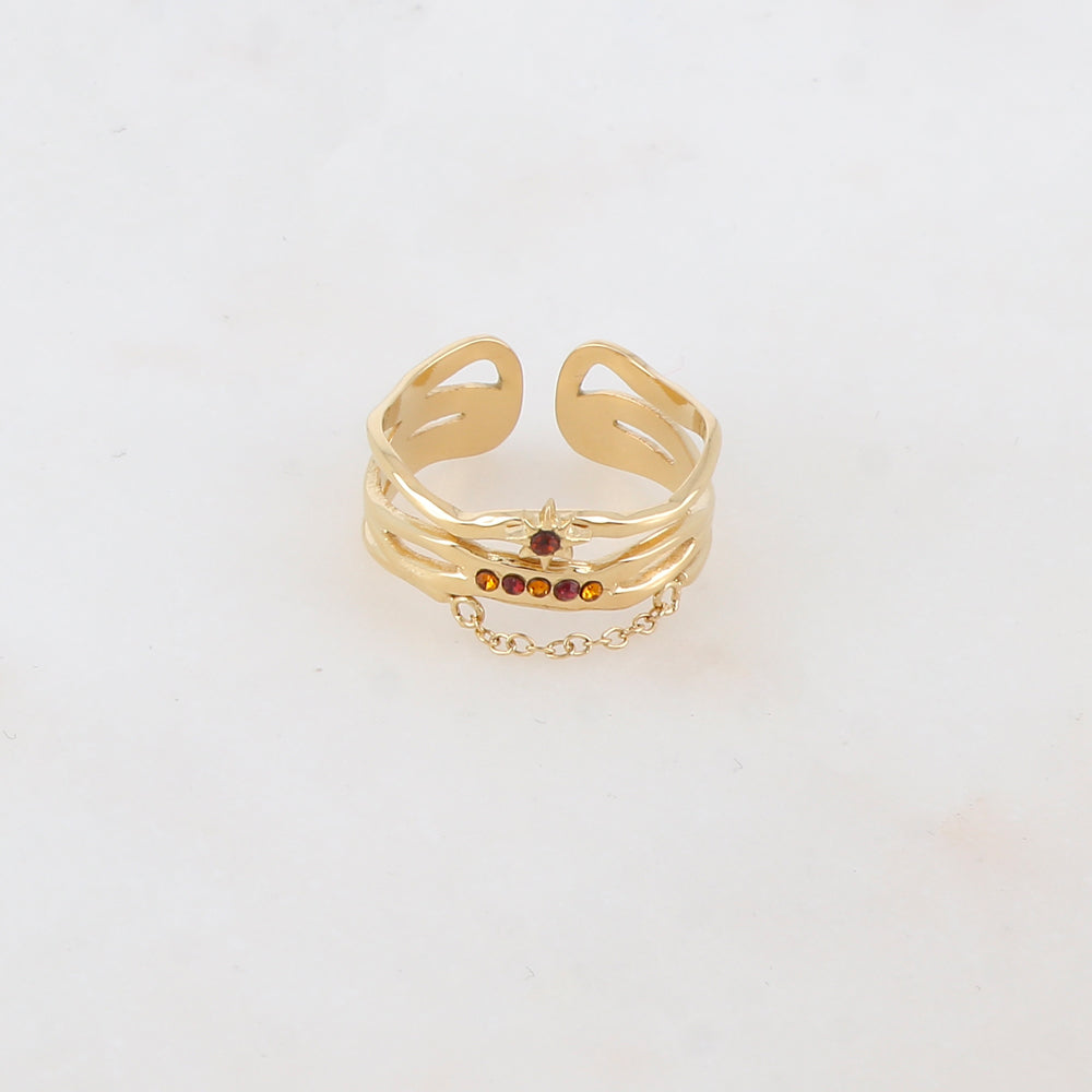 Bague 4 rangs avec chaîne, étoile et 5 strass