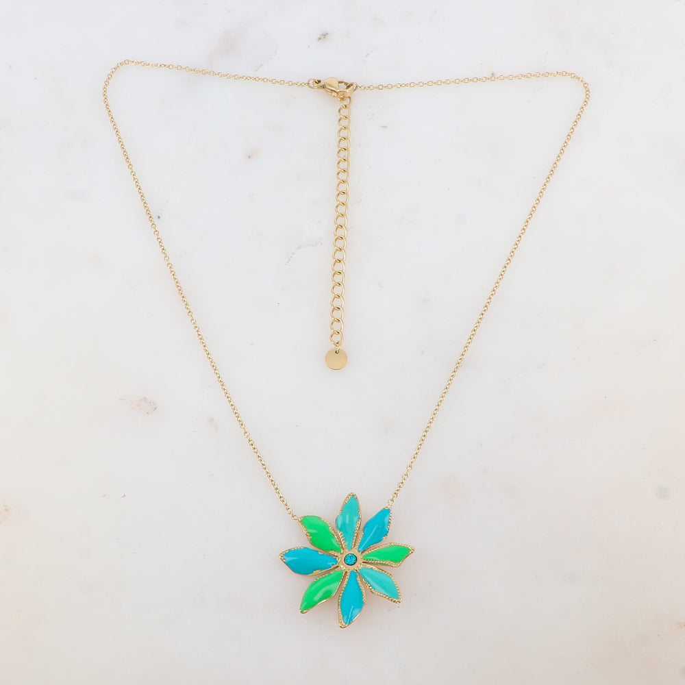 Collier avec pendentif fleur émaillée et strass (39+7CM)