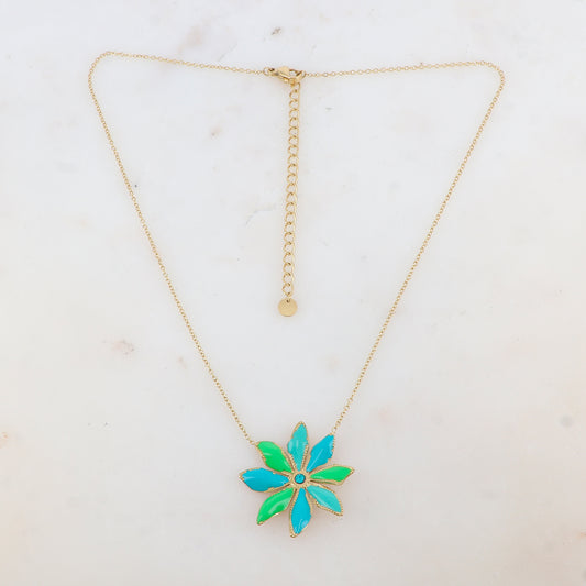 Collier avec pendentif fleur émaillée et strass (39+7CM)