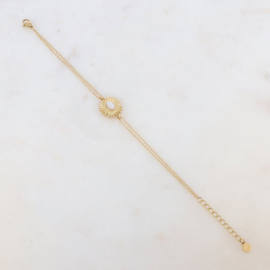 Bracelet 2 rangs avec pièce en forme de feuillage et nacre blanche