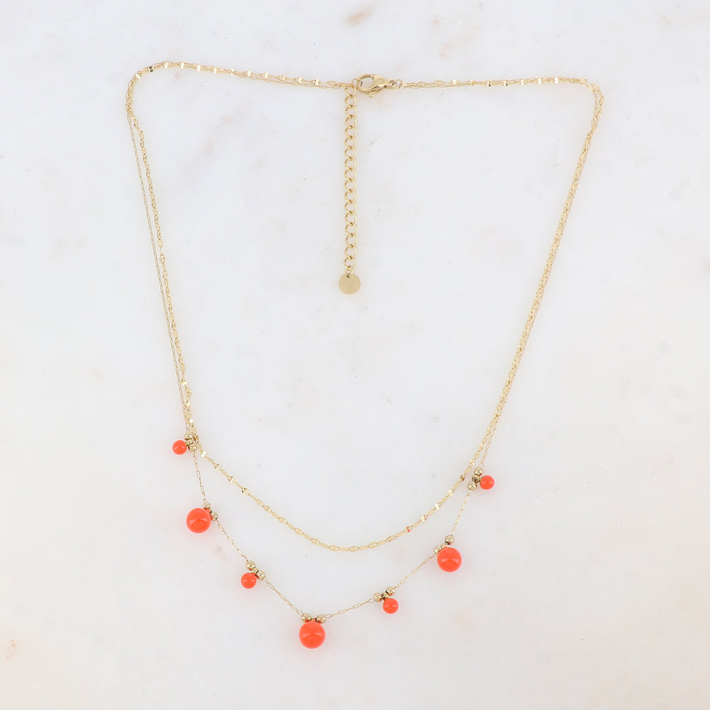 Collier double rangs avec petites boules et émail 40/43+5 cm