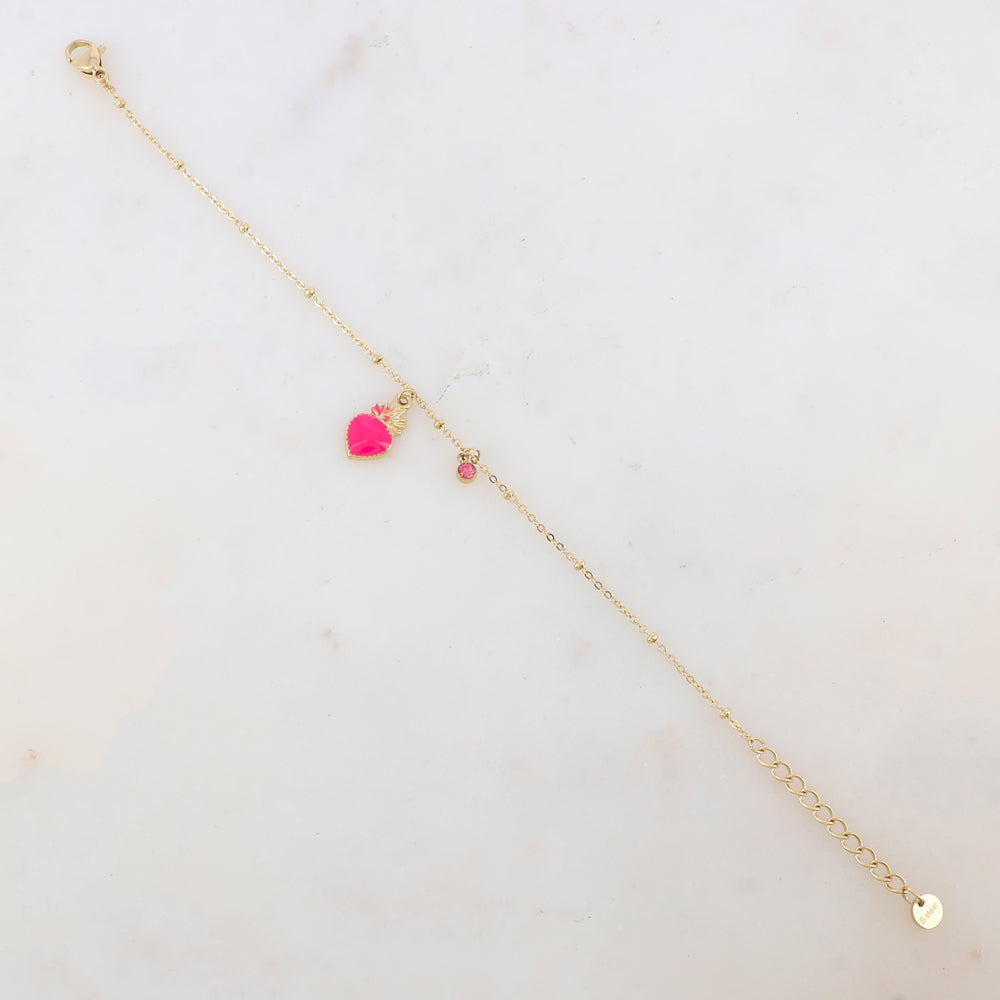 Bracelet avec strass et pampille cœur émaillé