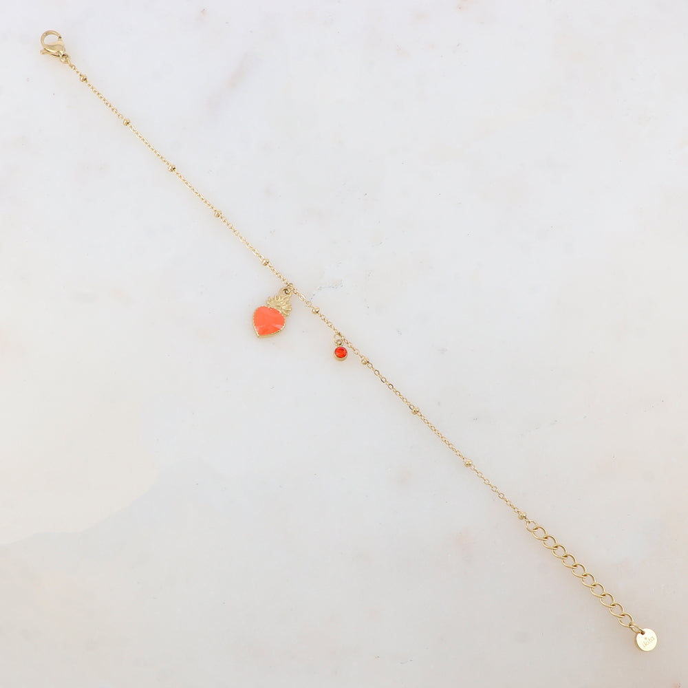 Bracelet avec strass et pampille cœur émaillé
