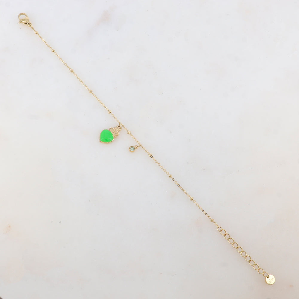 Bracelet avec strass et pampille cœur émaillé