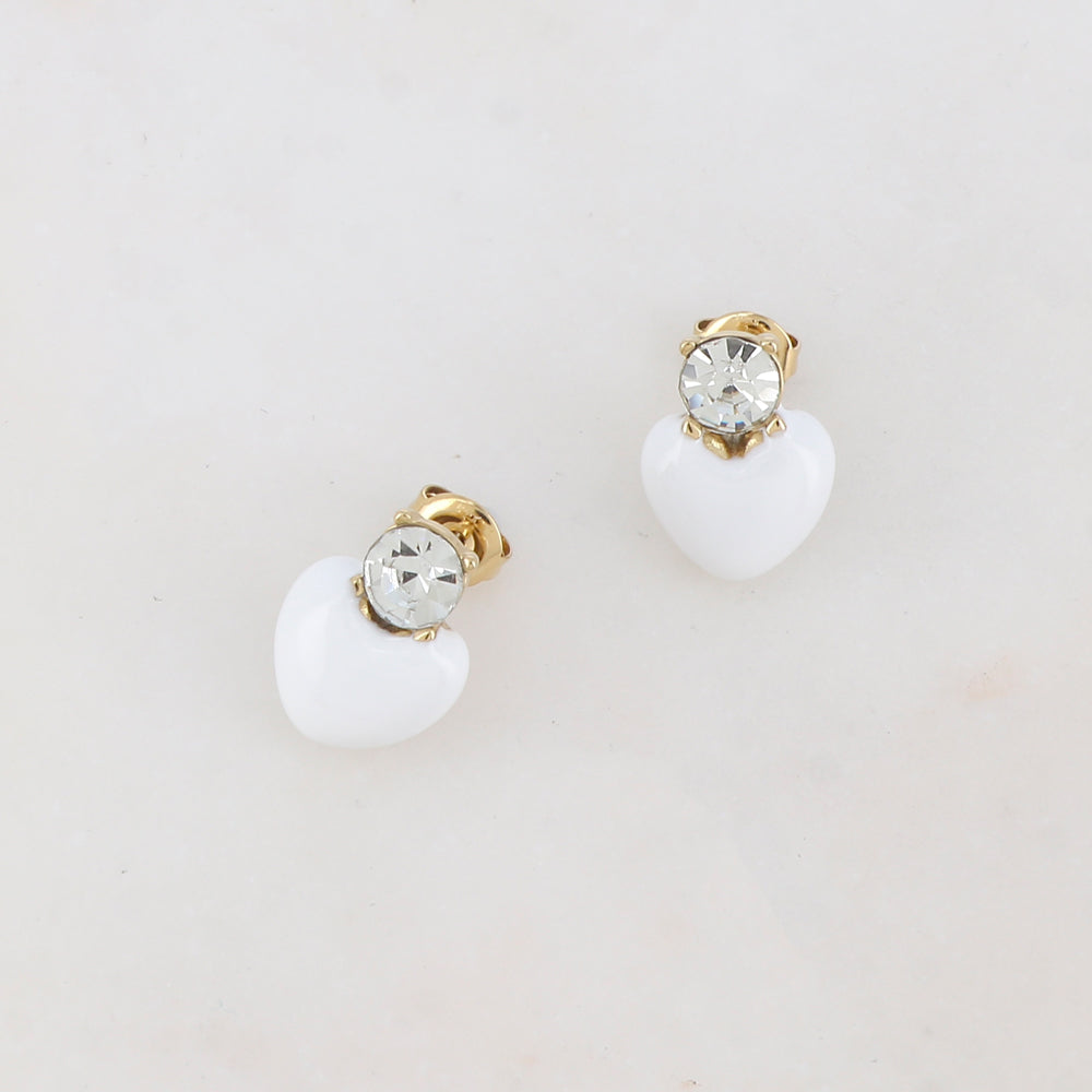 B.O à puce avec strass et cœur émaillé 1,1x 1,2 cm.