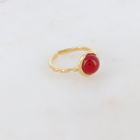 Bague fine avec pièce ronde sertie d'une pierre naturelle - Cornaline