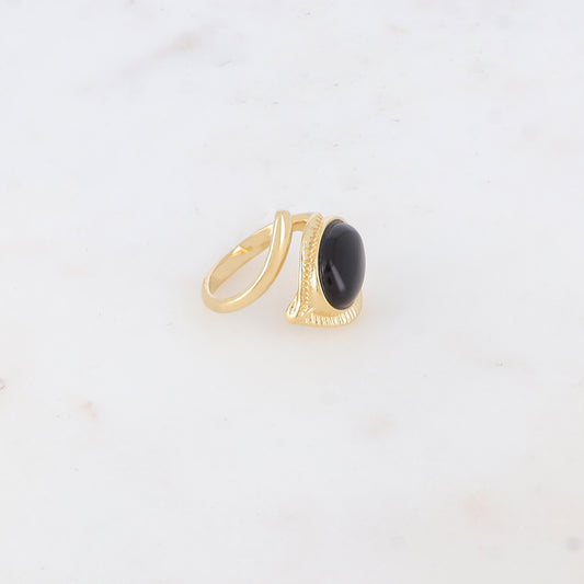 Bague fine avec pierre naturelle ovale - Onyx