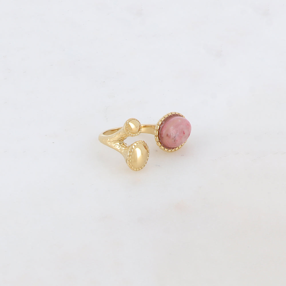 Bague avec 3 pièces ovales avec pierre naturelle - Rhodonite