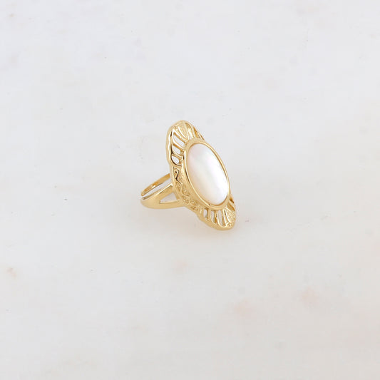 Bague en forme géométrique ajourée avec pierre naturelle - Nacre