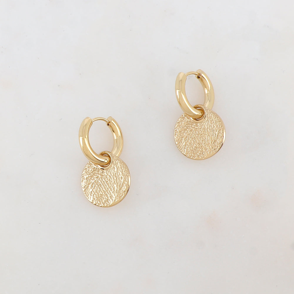Créoles avec pendant rond, effet martelé 1,6 x 2,7 CM.