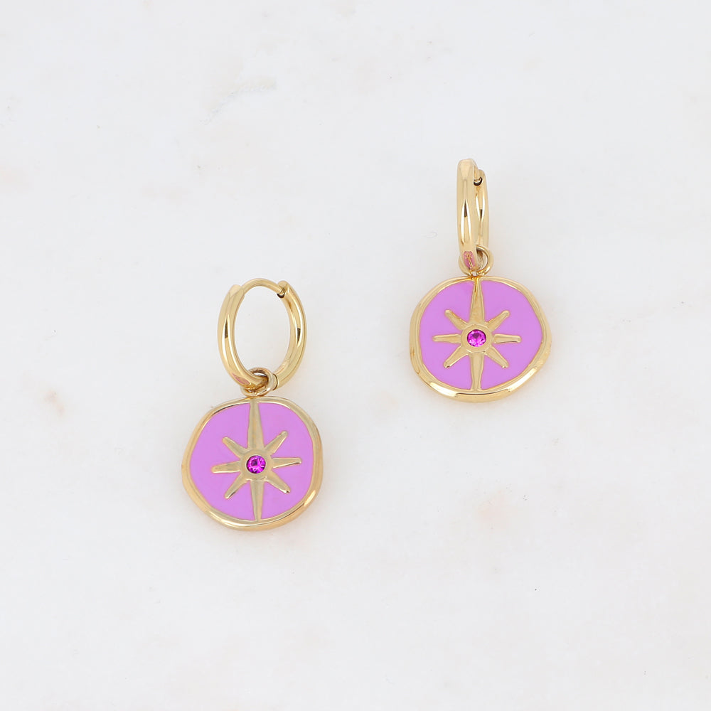 Créoles avec pendentif étoile émaillé, strass 1,7 x 3,2 CM