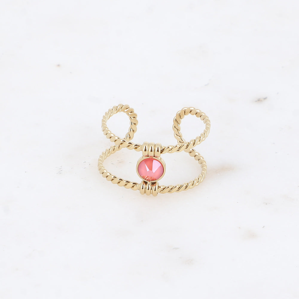 Bague tressée - orné de cristaux de Swarovski® PP20 - Light coral