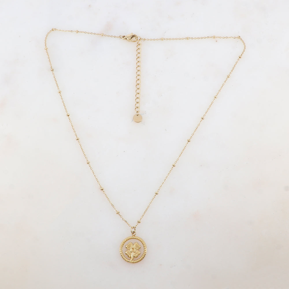 Collier avec pendentif anneau embelli d'un trèfle à 4 feuilles (39+5CM)