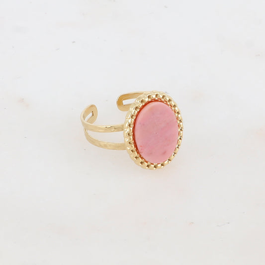 Bague 2 rangs avec pièce ovale, pierre naturelle - Rhodonite