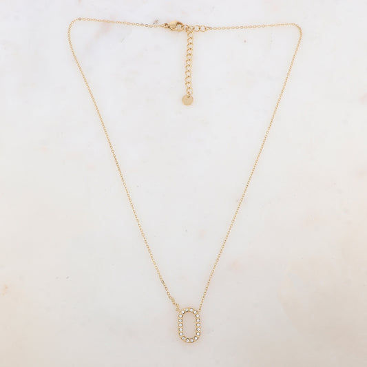 Collier avec pendentif anneau rectangulaire arrondi embelli de strass (40+5CM)