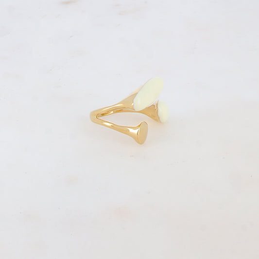 Bague fine avec pièce ronde et 2 pièces ovales émaillées - Blanc