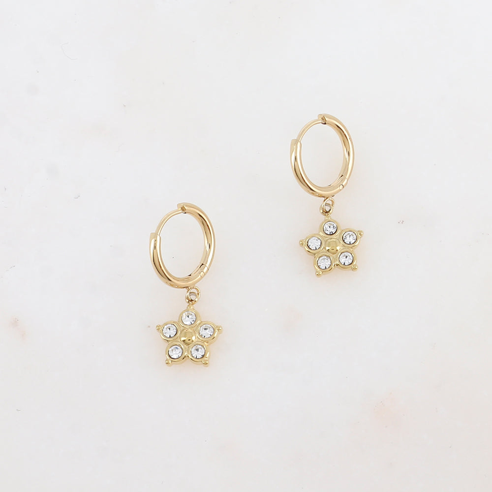 Créoles avec pendant fleurs et strass 1,2 x 2,2 CM.