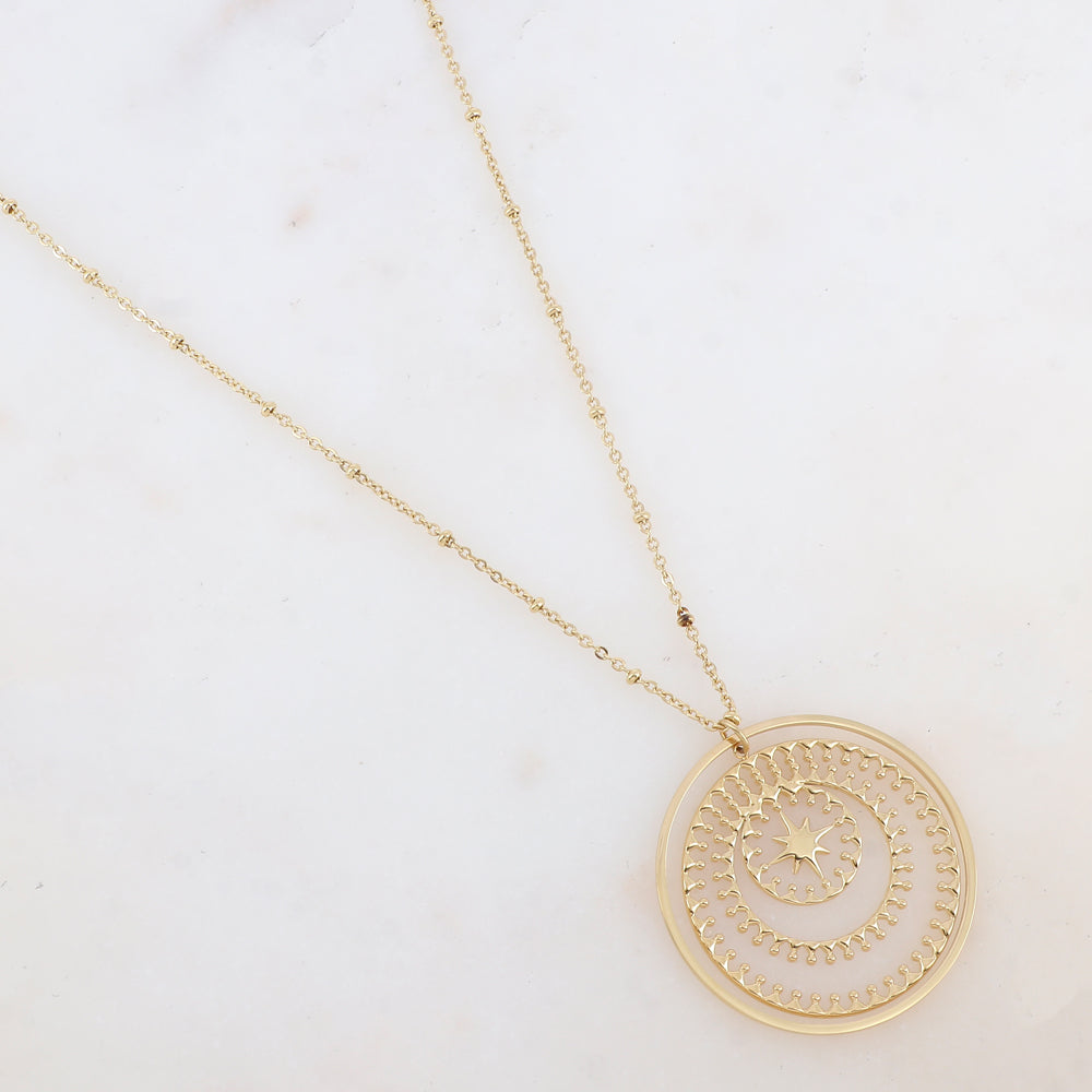 Collier avec pendentif anneau et rond ajouré, étoile (60+5CM)