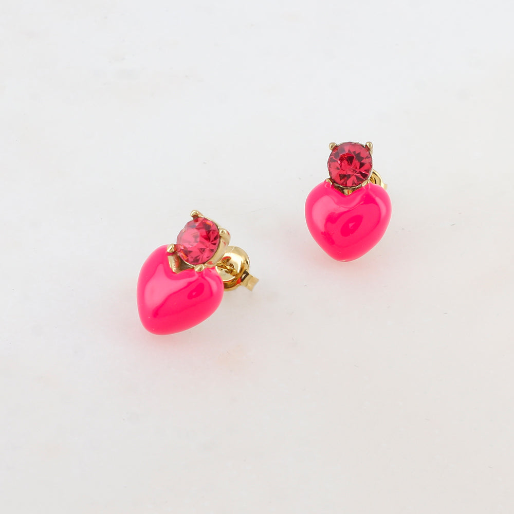 B.O à puce avec strass et cœur émaillé 1,1x 1,2 cm.