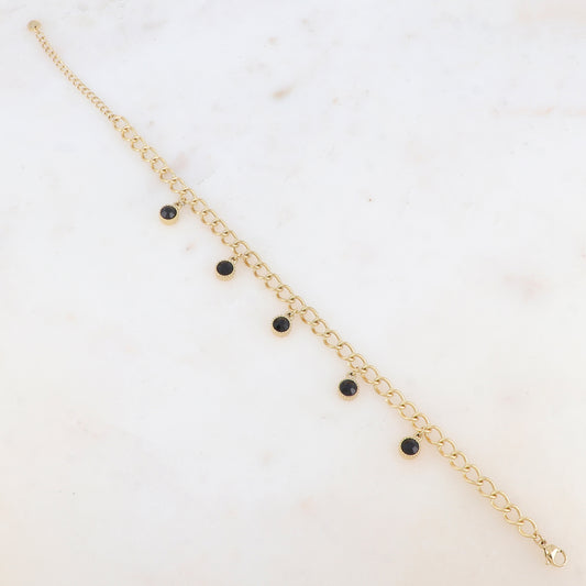 Chaîne de cheville 2 rangs avec maille miroir, pâtes de verres et pampilles fleurs (21+5CM)