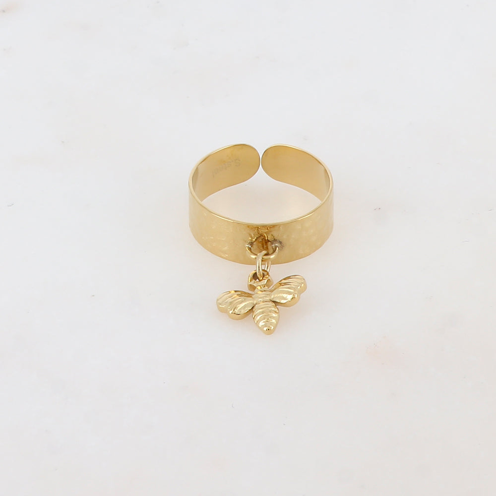 Bague ajustable avec pampille abeille