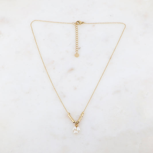 Collier avec petites rondelles et 3 petites perles d'eau douce (40+5CM)