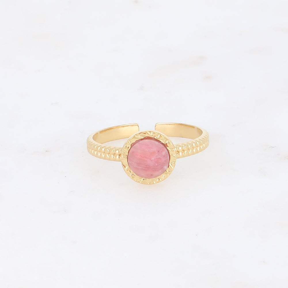 Bague fine ronde avec pierre naturelle - Rhodonite