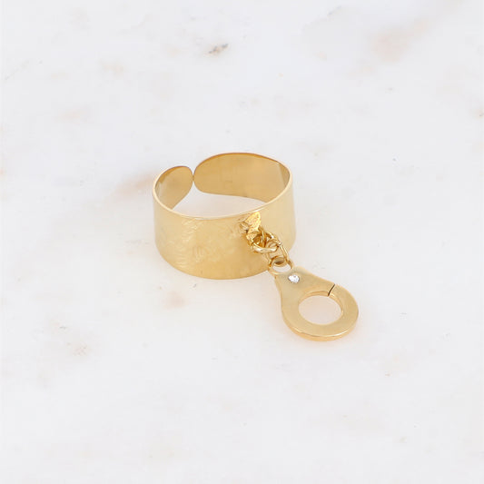 Bague avec pampille menotte et strass