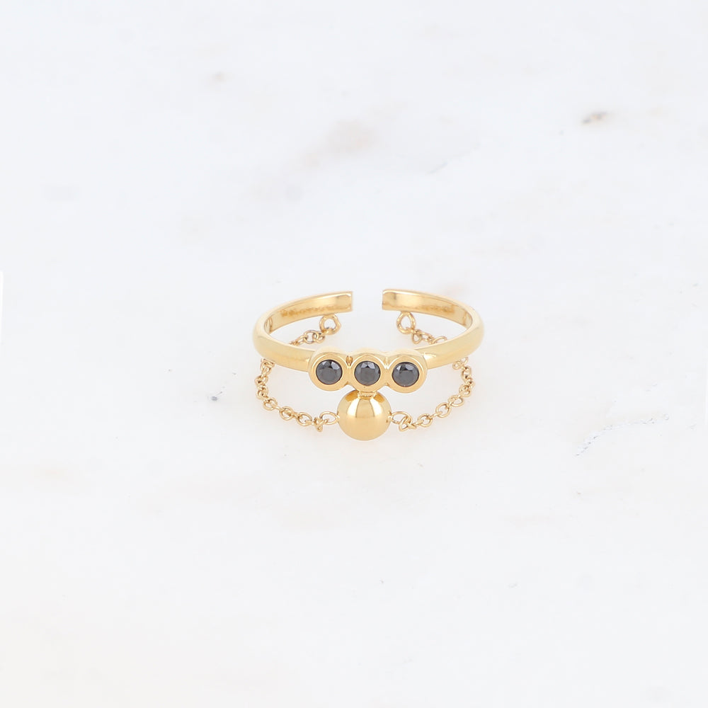 Bague fine avec chaîne, rondes et strass