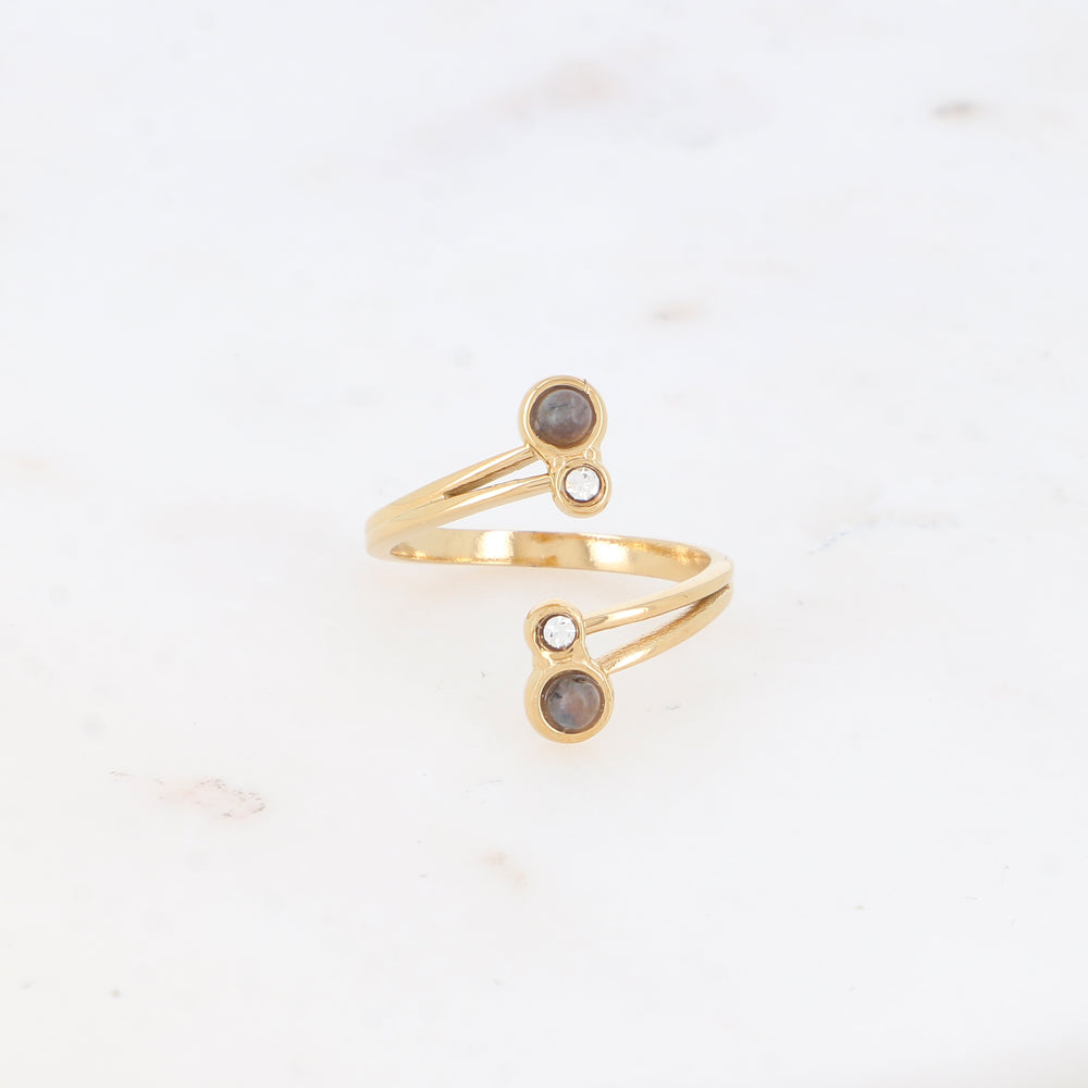 Bague avec pierre naturelle et strass - Jaspe