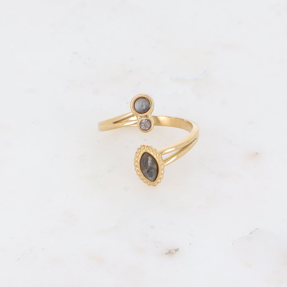 Bague avec pierre naturelle et strass - Labradorite