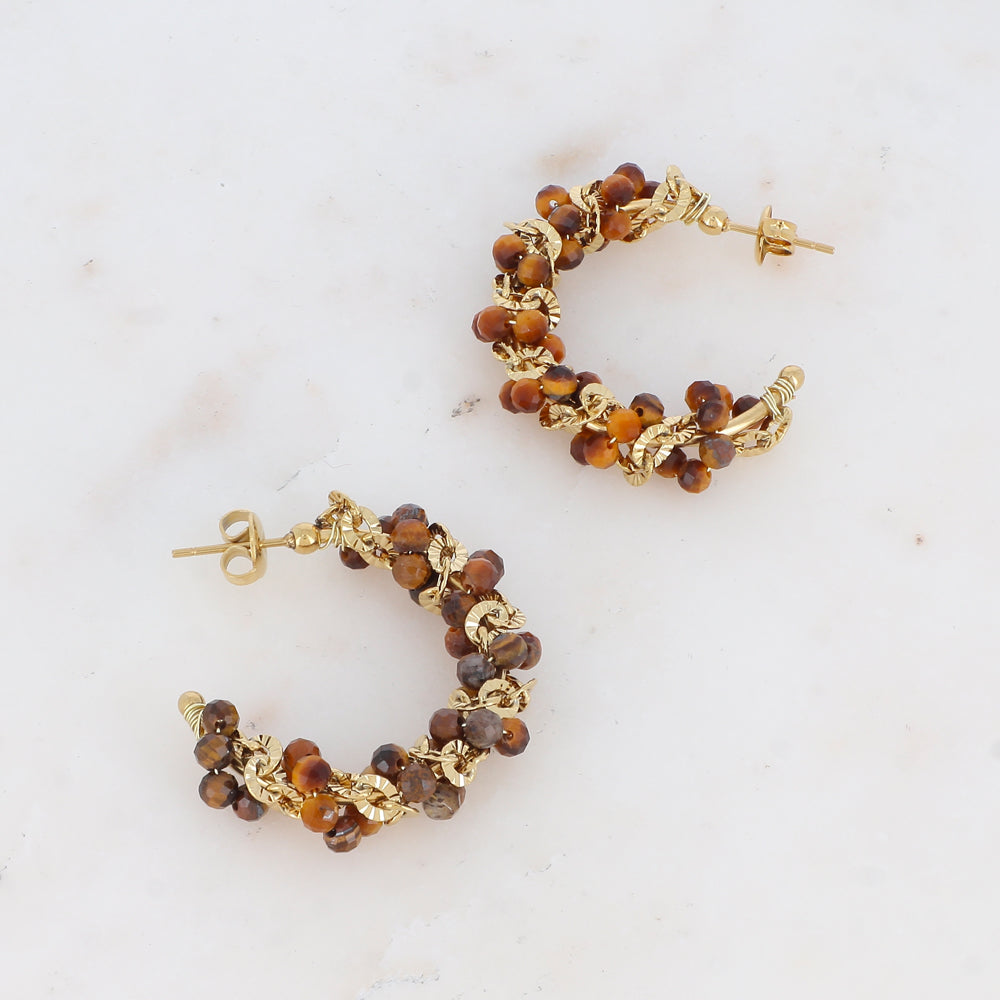 Créoles à puce avec perles en pierre naturelle 3,4 cm.