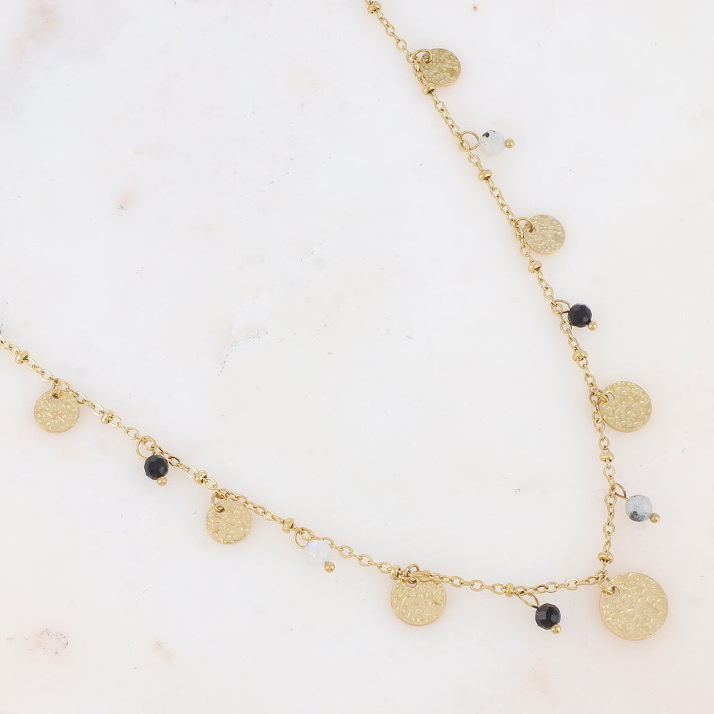 Collier avec pampilles rondes martelées et pierres naturelles (39+7CM)
