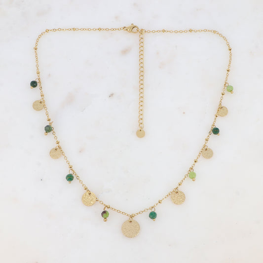 Collier avec pampilles rondes martelées et pierres naturelles (39+7CM)