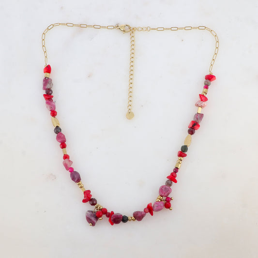 Collier en maille embelli de pierres naturelles (39+7CM)