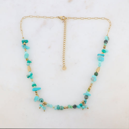 Collier en maille embelli de pierres naturelles (39+7CM)