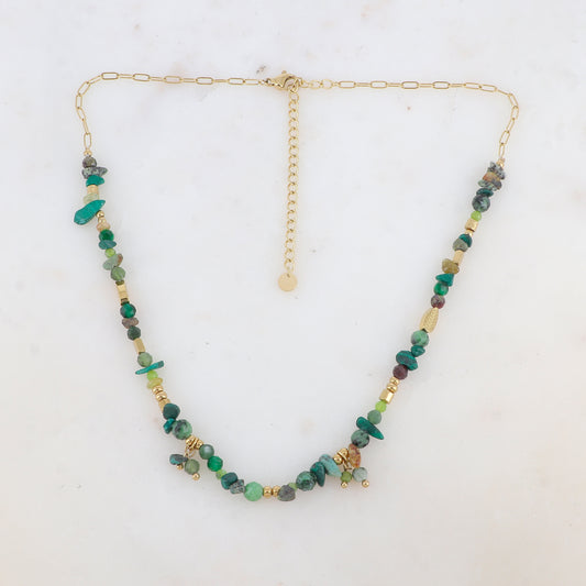 Collier en maille embelli de pierres naturelles (39+7CM)