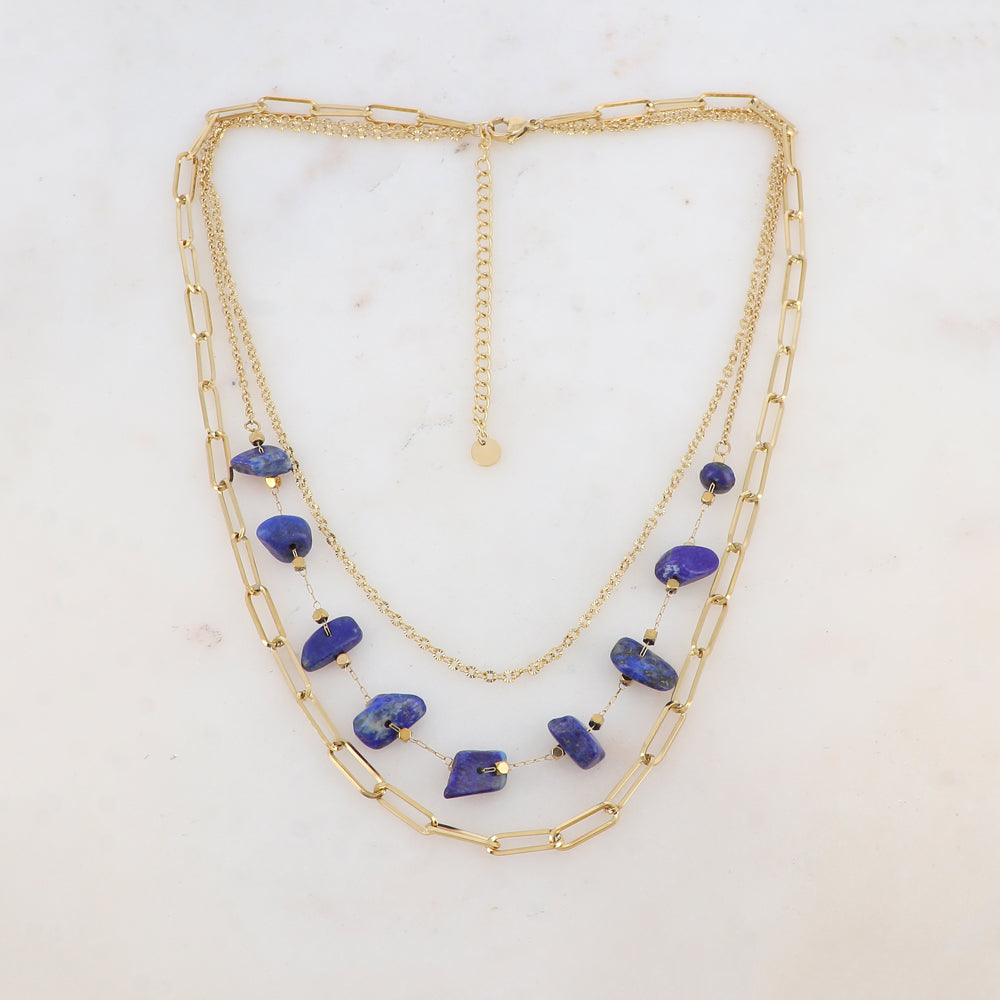 Collier trois rangs avec maille, pierres naturelles (39/41/44+7CM)