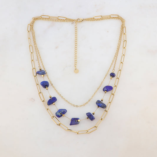 Collier trois rangs avec maille, pierres naturelles (39/41/44+7CM)