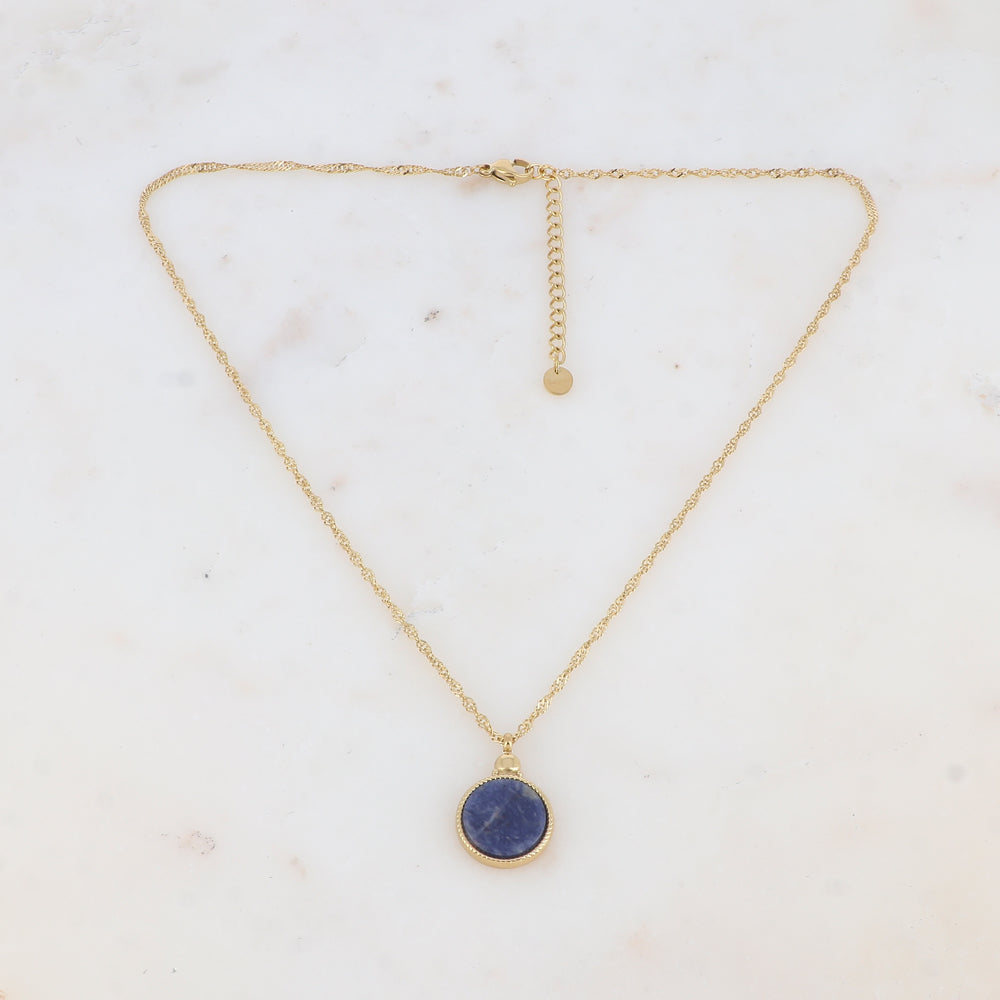 Collier avec pendentif rond serti d'une pierre naturelle (40.5+5CM)